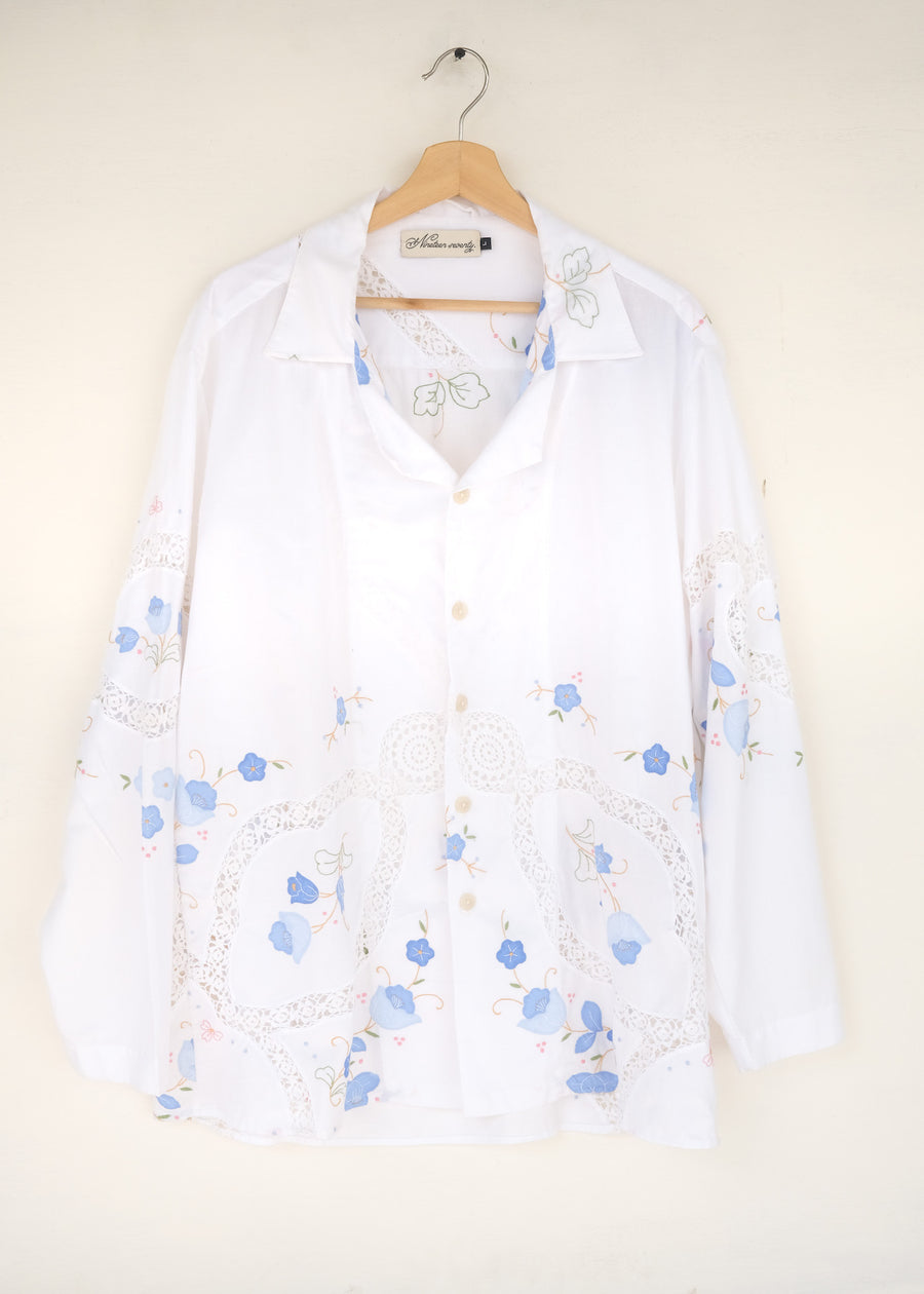 The Blue Appliqué Floral Shirt - L