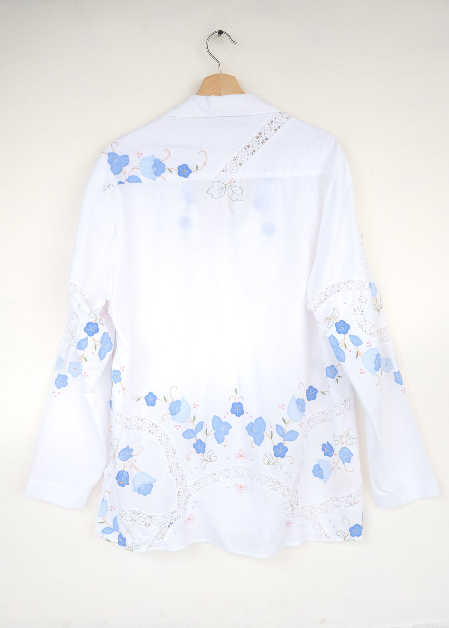 The Blue Appliqué Floral Shirt - L