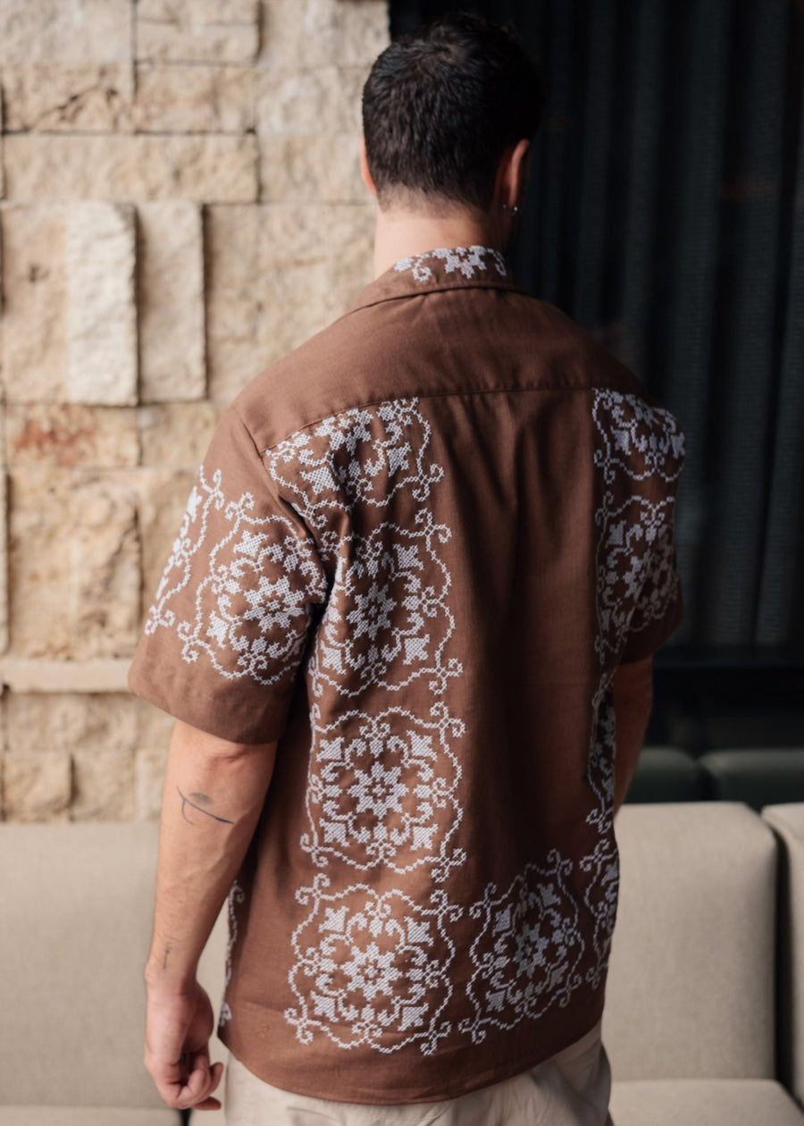 The Embroidered Brown Shirt - XL